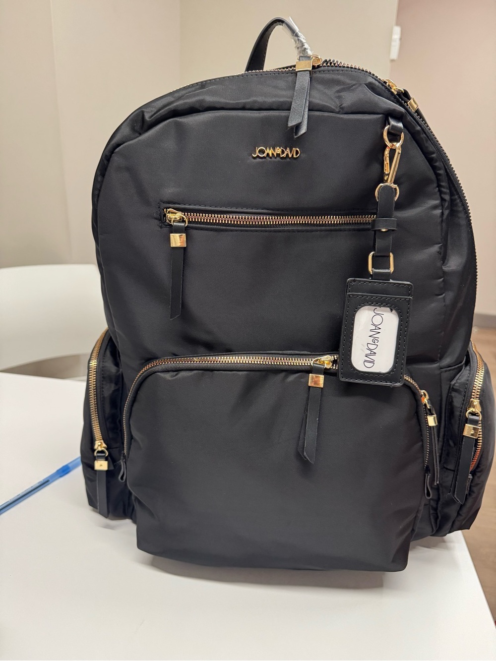 Joan & David Black Backpack with Gold Hardware